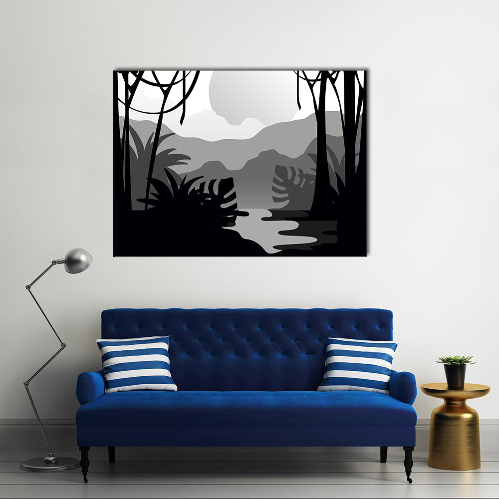 Tropical Forest Silhouette Canvas Wall Art
