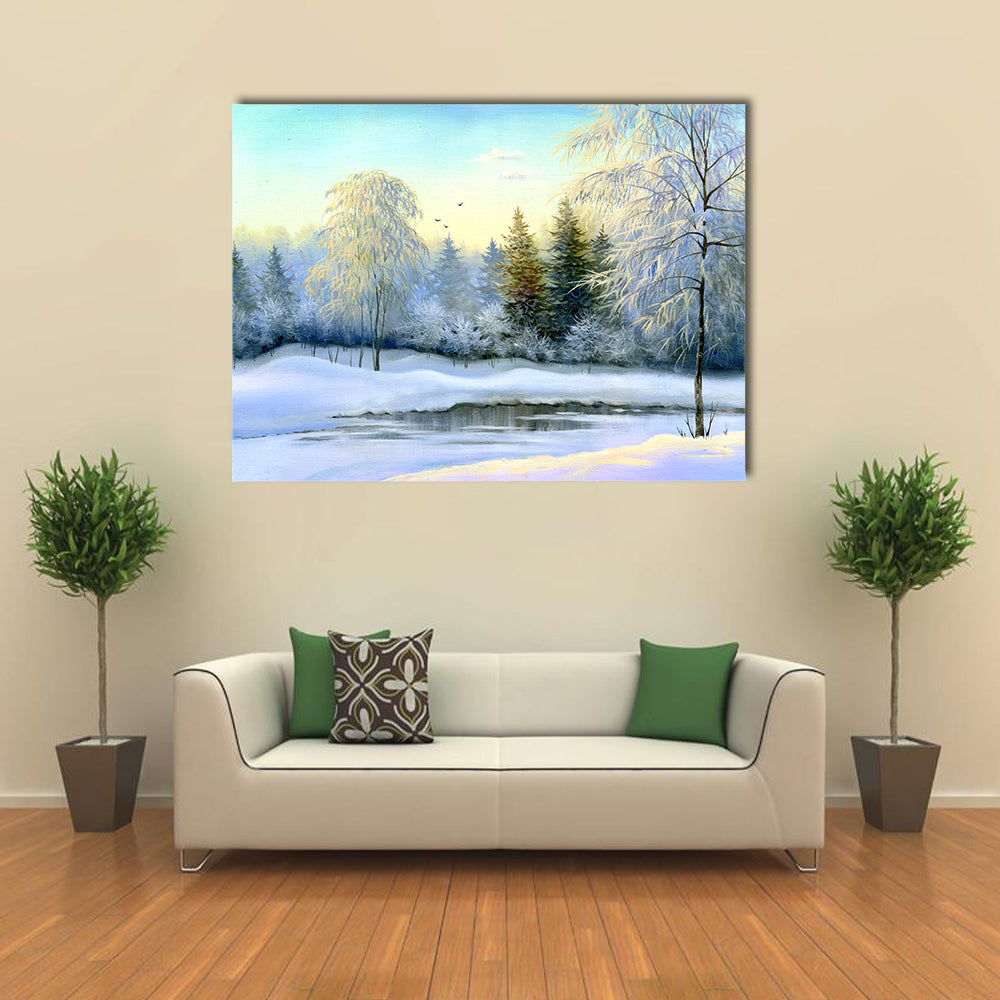 Frozen Lake In Winter Wood Canvas Wall Art