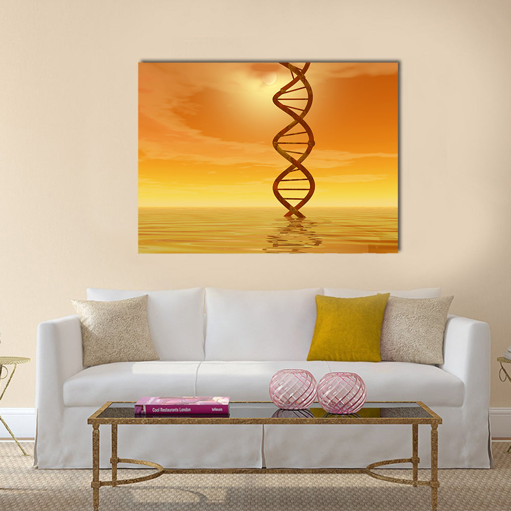 Golden Dna Helix Rising from Water Canvas Wall Art