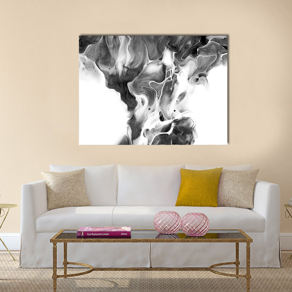 Black and White Ink Flow Abstract Canvas Wall Art