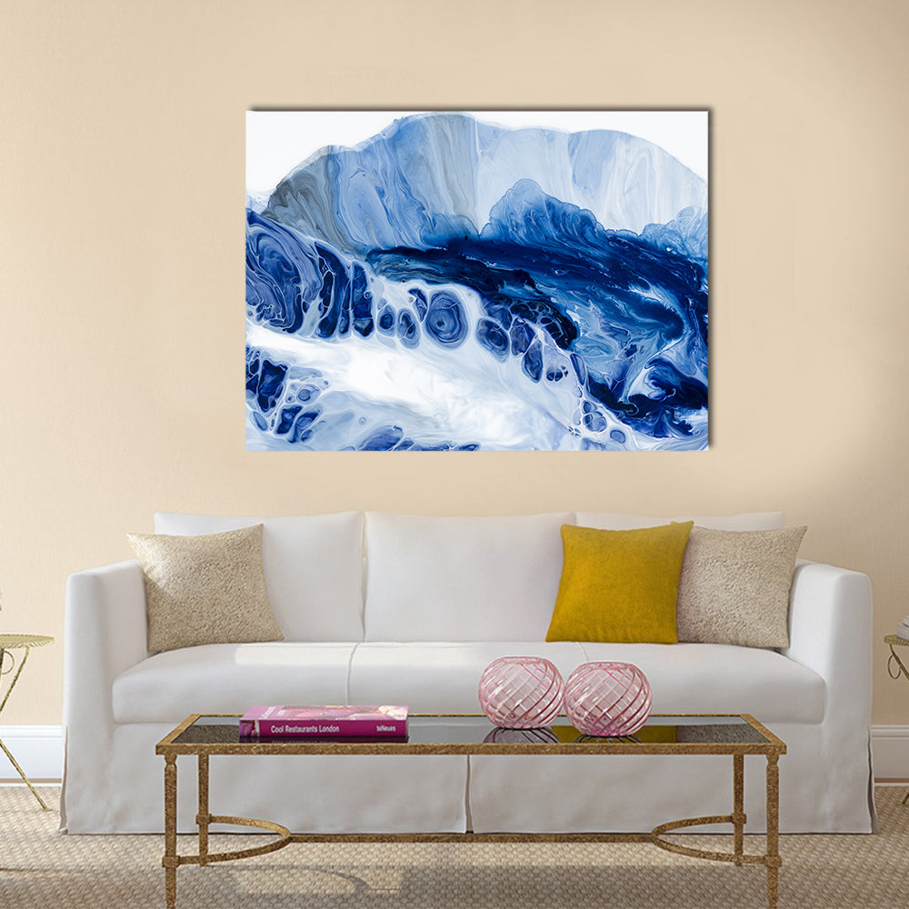 Blue Marbled Abstract with Dark Navy Center Canvas Wall Art