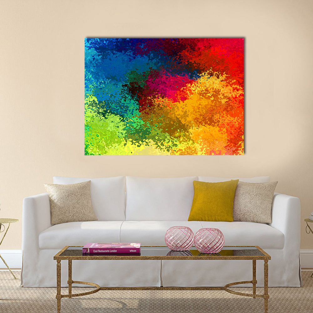 Colorful Rainbow Spectrum Abstract Canvas Wall Art in multicolor, single panel hung on a wall