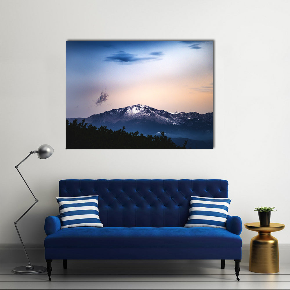 Snow Capped Pikes Peak In Colorado Springs Canvas Wall Art