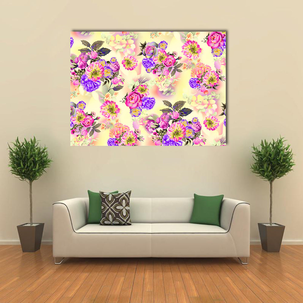 Summer Garden Roses &amp; Iris Flowers Canvas Wall Art