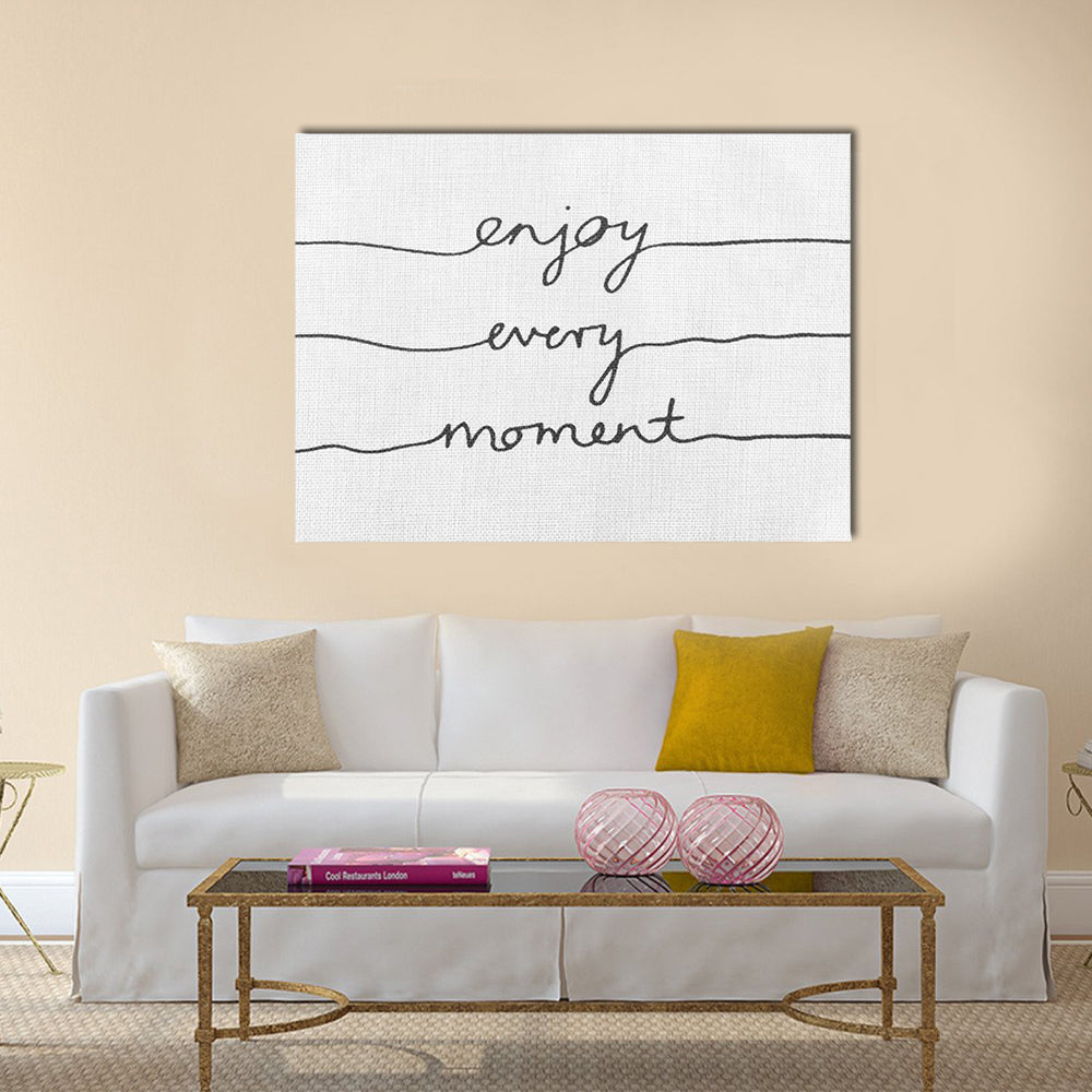 Handwritten Positive Thinking Quote Canvas Wall Art in black and white, single panel hung on a wall