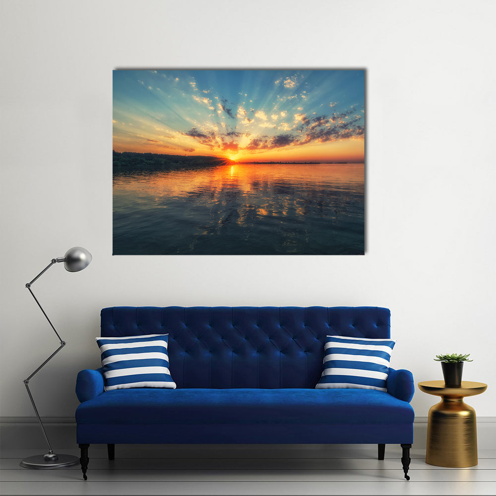 Sunset River with Rippling Reflection Canvas Wall Art