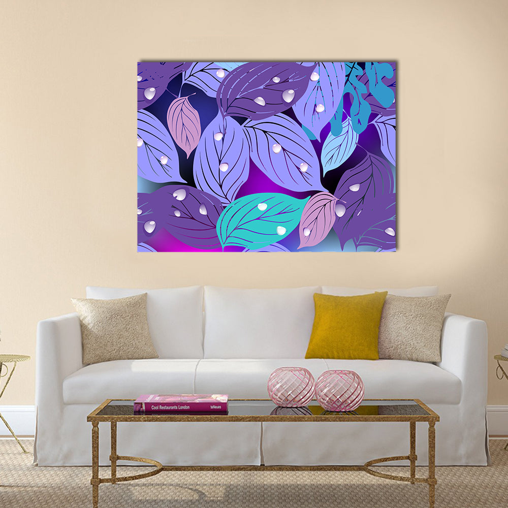 Purple Teal Leaf Texture Canvas Wall Art