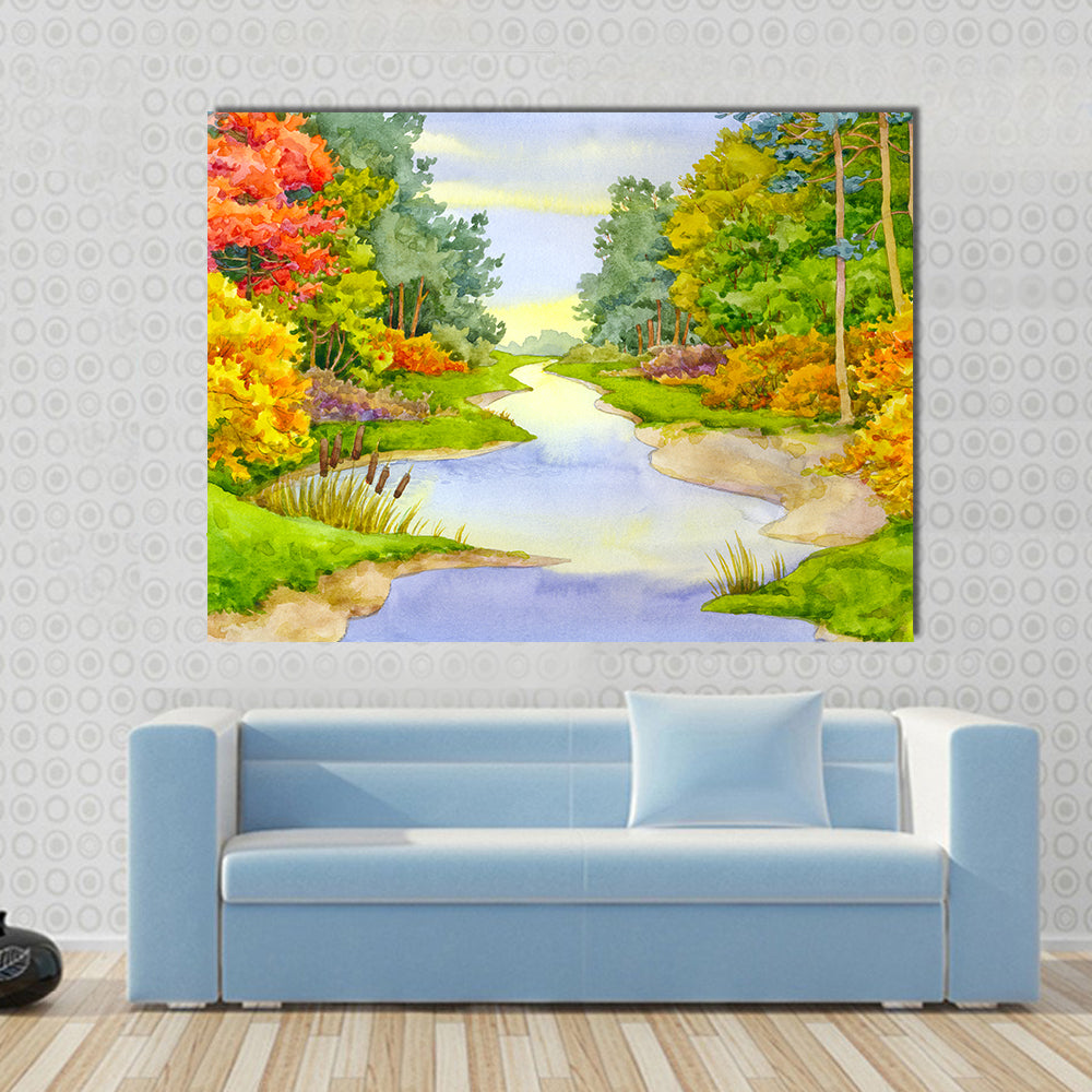 Autumn Forest Creek Canvas Wall Art