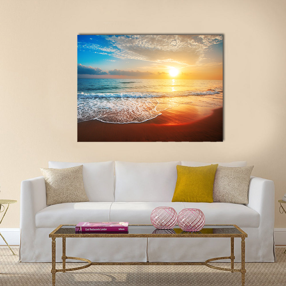 Sea Beach At Sunset Canvas Wall Art