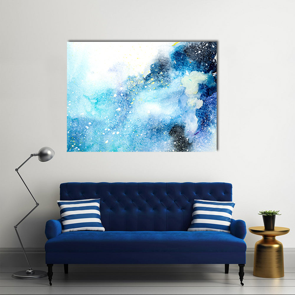 Bluish Watercolor Stains and Drips Canvas Wall Art