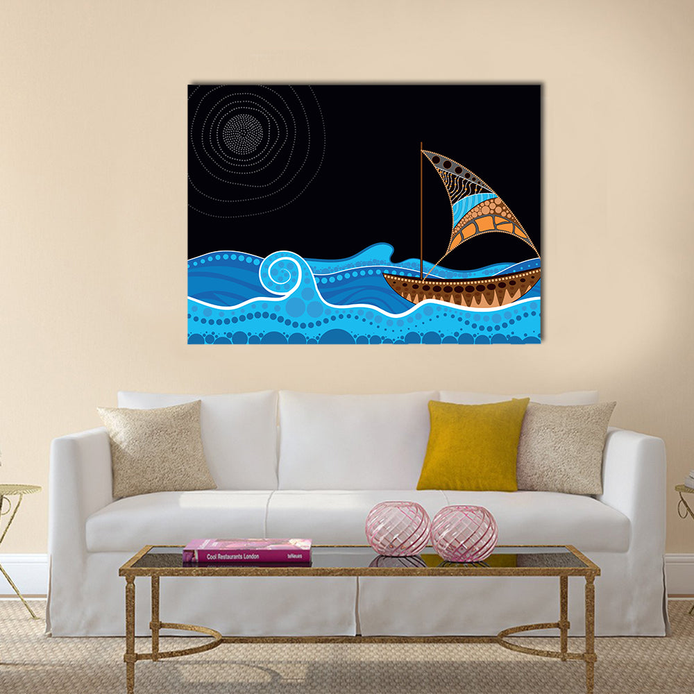 Dotted Sailboat on Starry Sea Canvas Wall Art