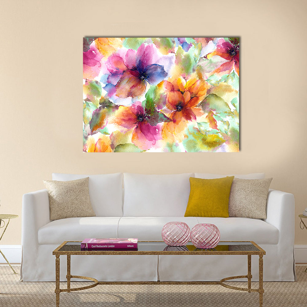 Seamless Watercolor Floral Pattern Canvas Wall Art