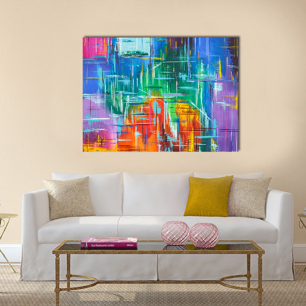 Colorful Geometric Grid Abstract Canvas Wall Art
