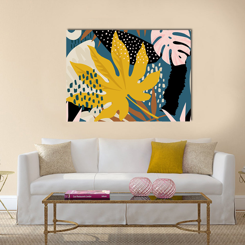Abstract Tropical Leaves Pattern Canvas Wall Art