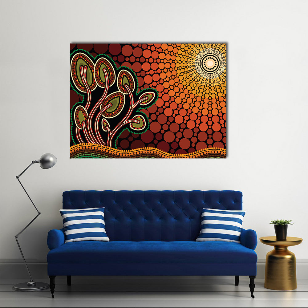 Aboriginal Tree on Hill Canvas Wall Art