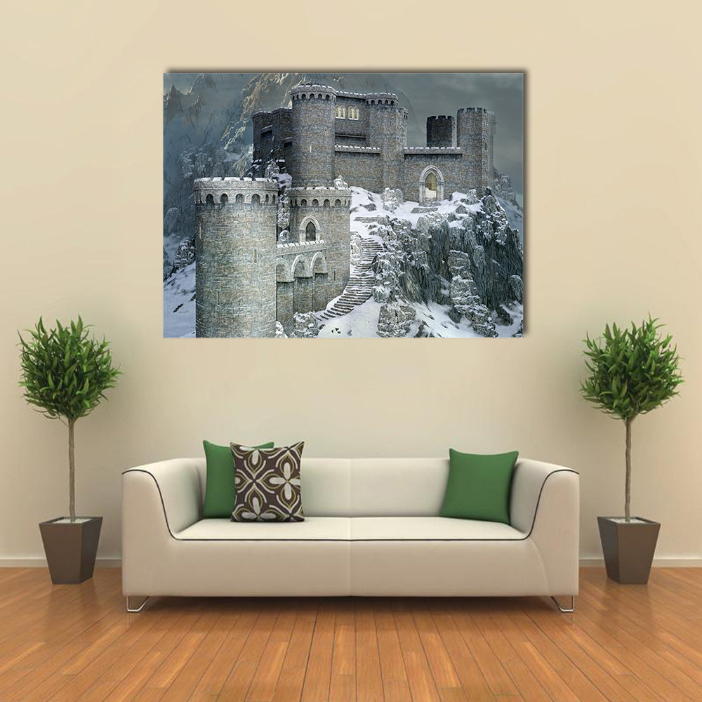 Medieval Castle In A Winter Canvas Wall Art