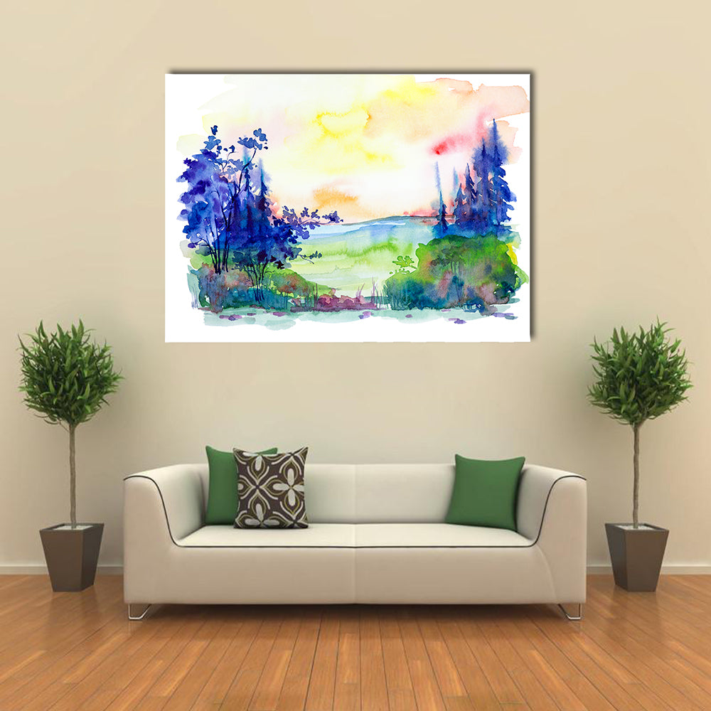 Watercolor Summer Forest Canvas Wall Art