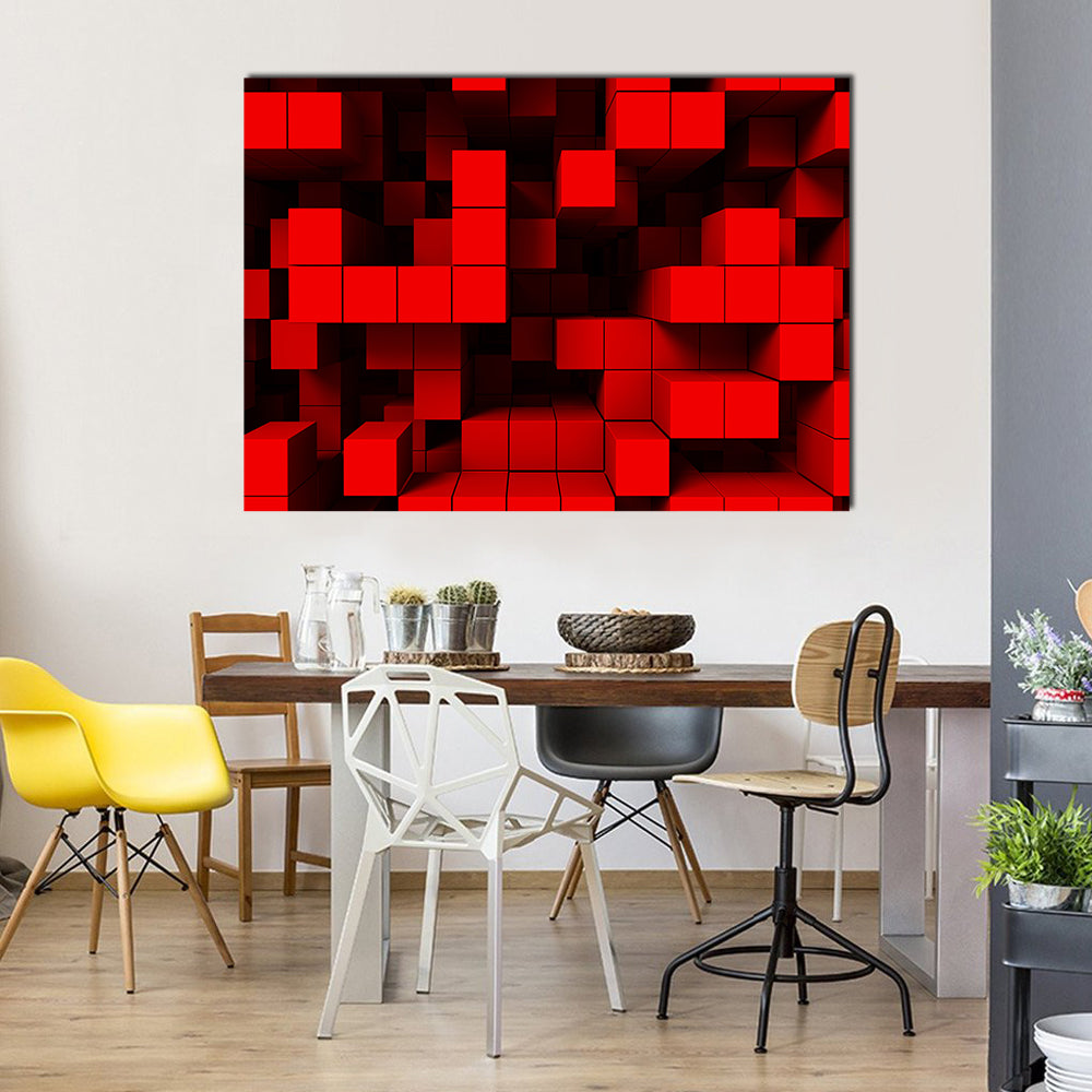 3d Red Cubes Abstract Canvas Wall Art