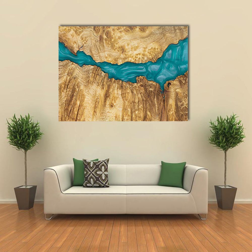 River Flow Artwork Canvas Wall Art in beige, brown and blue, single panel hung on a wall