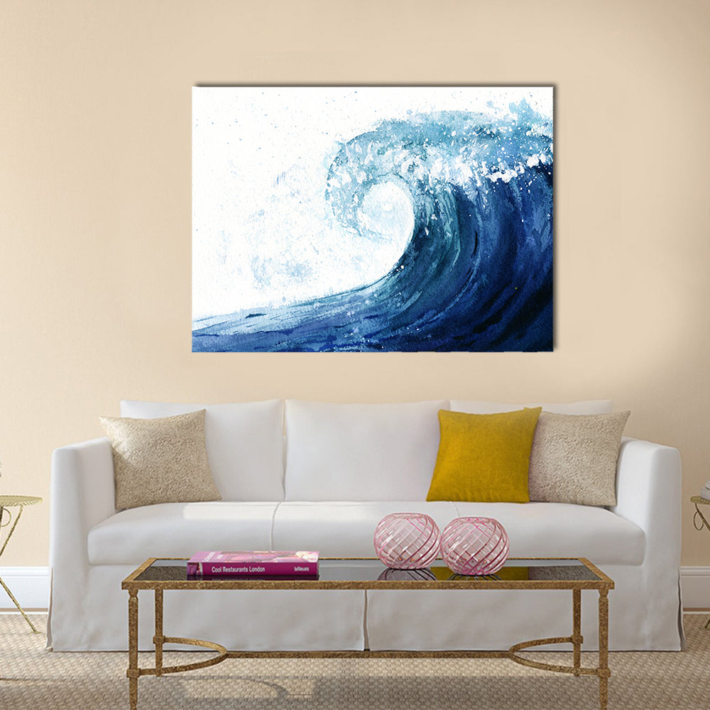 Crashing Ocean Wave Illustration Canvas Wall Art