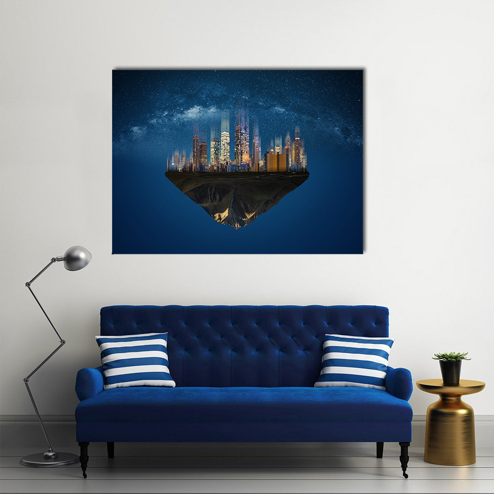 Futuristic Floating Island At Nights Canvas Wall Art