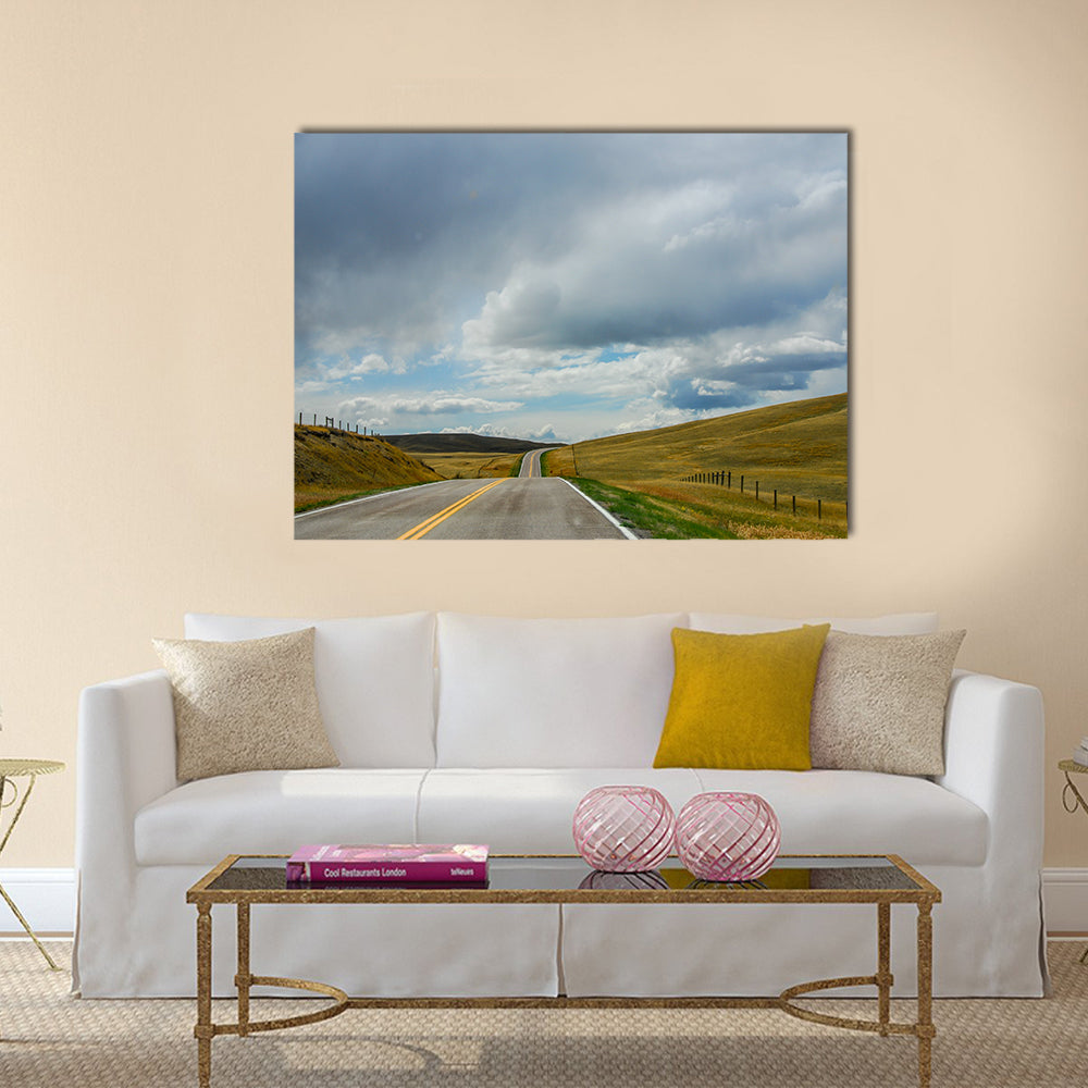 Driving On The Open Road In Big Sky Country Montana Canvas Wall Art