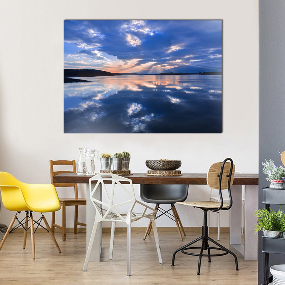 Sunset Over Reflective Lake Canvas Wall Art