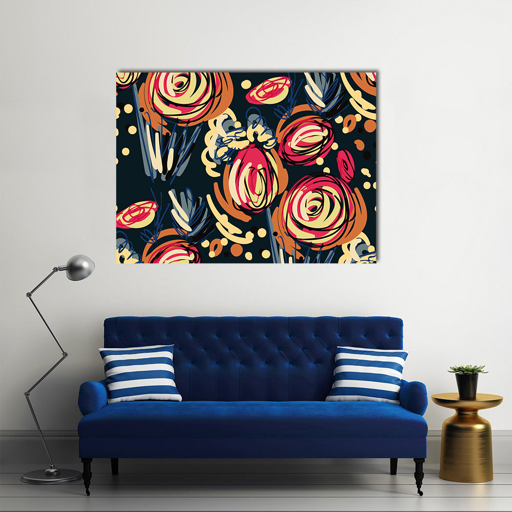 Abstract Colorful Doodle Rose Canvas Wall Art