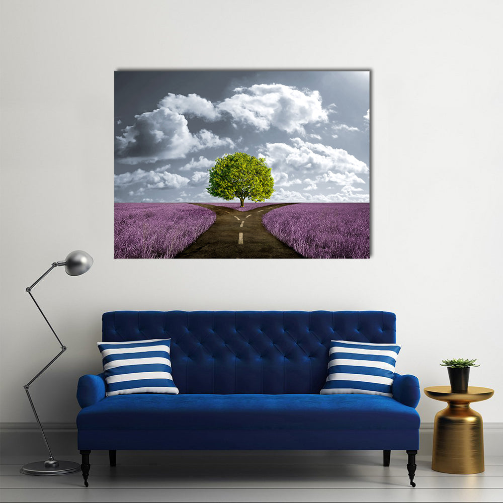 Crossroad in Lavender Meadow Canvas Wall Art