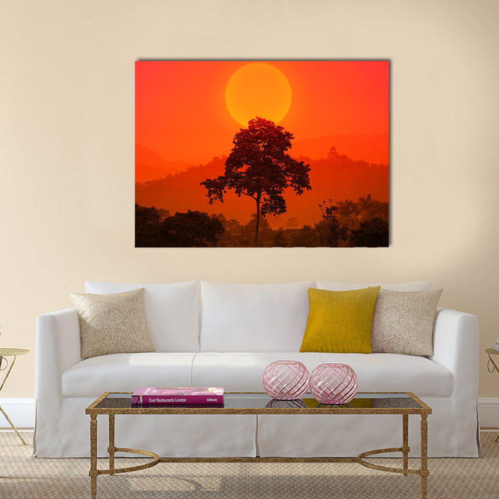African Sunset with Big Tree Canvas Wall Art
