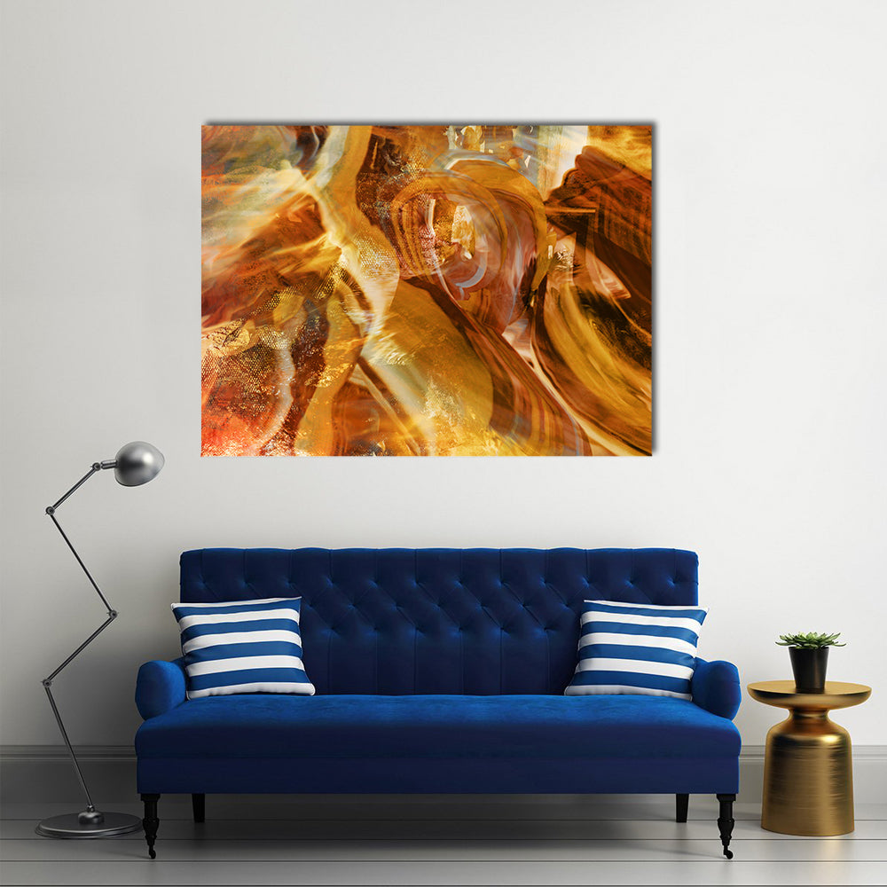 Amber and Gold Abstract with Layered Textures Canvas Wall Art