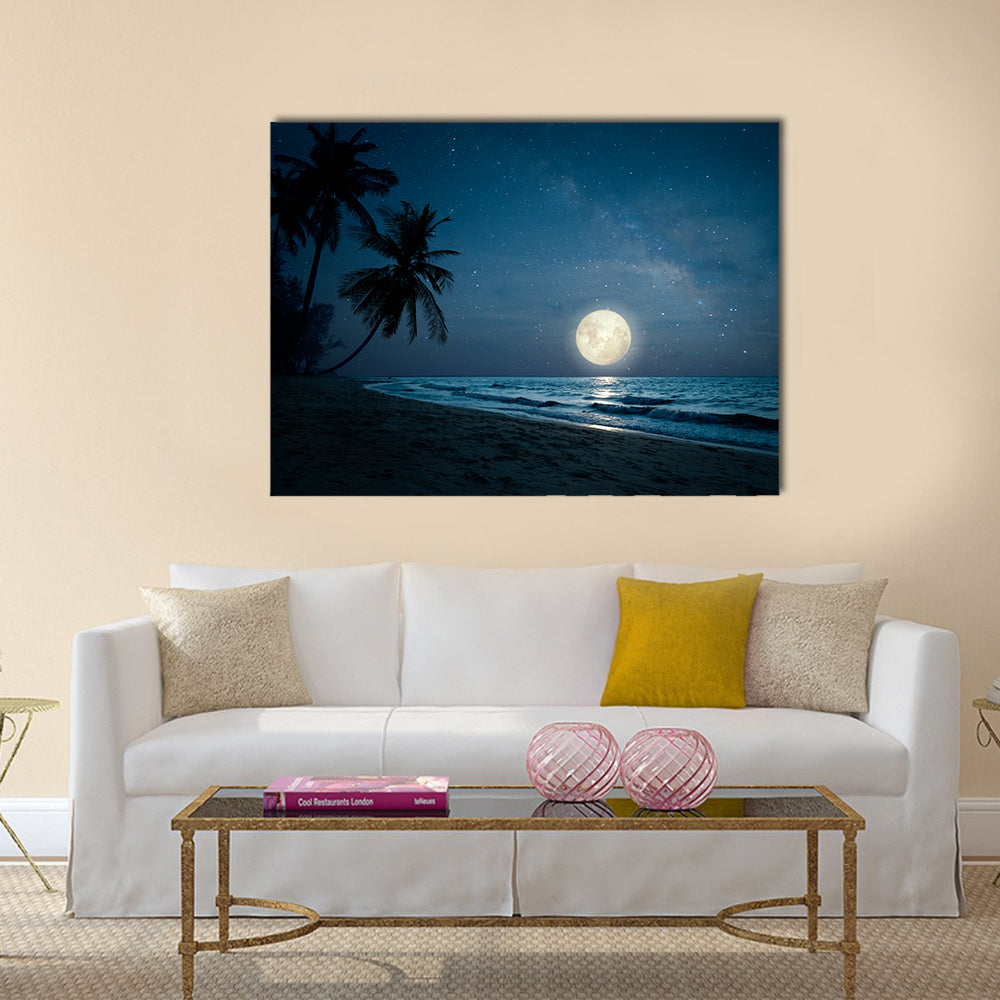 Moonlit Fantasy Tropical Beach Canvas Wall Art