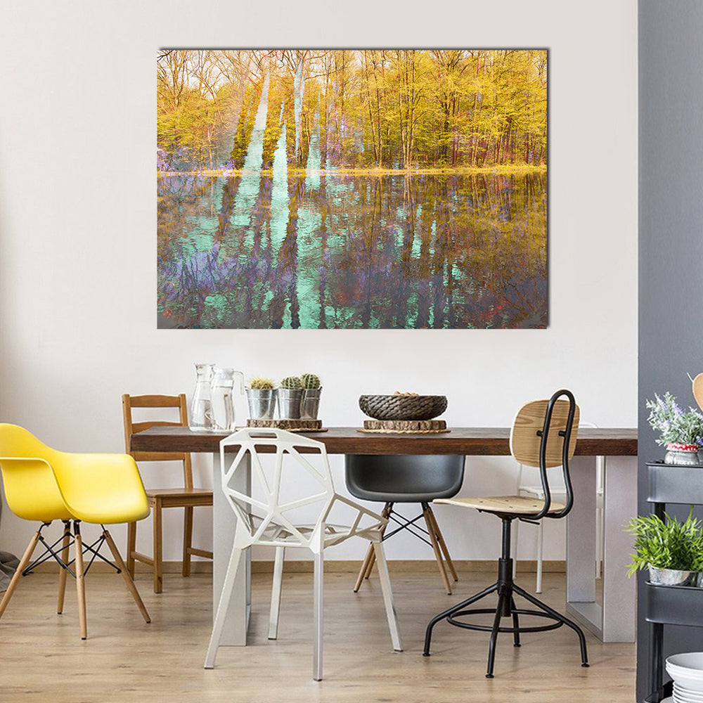 Autumn Lake Abstract with Light Streaks Canvas Wall Art