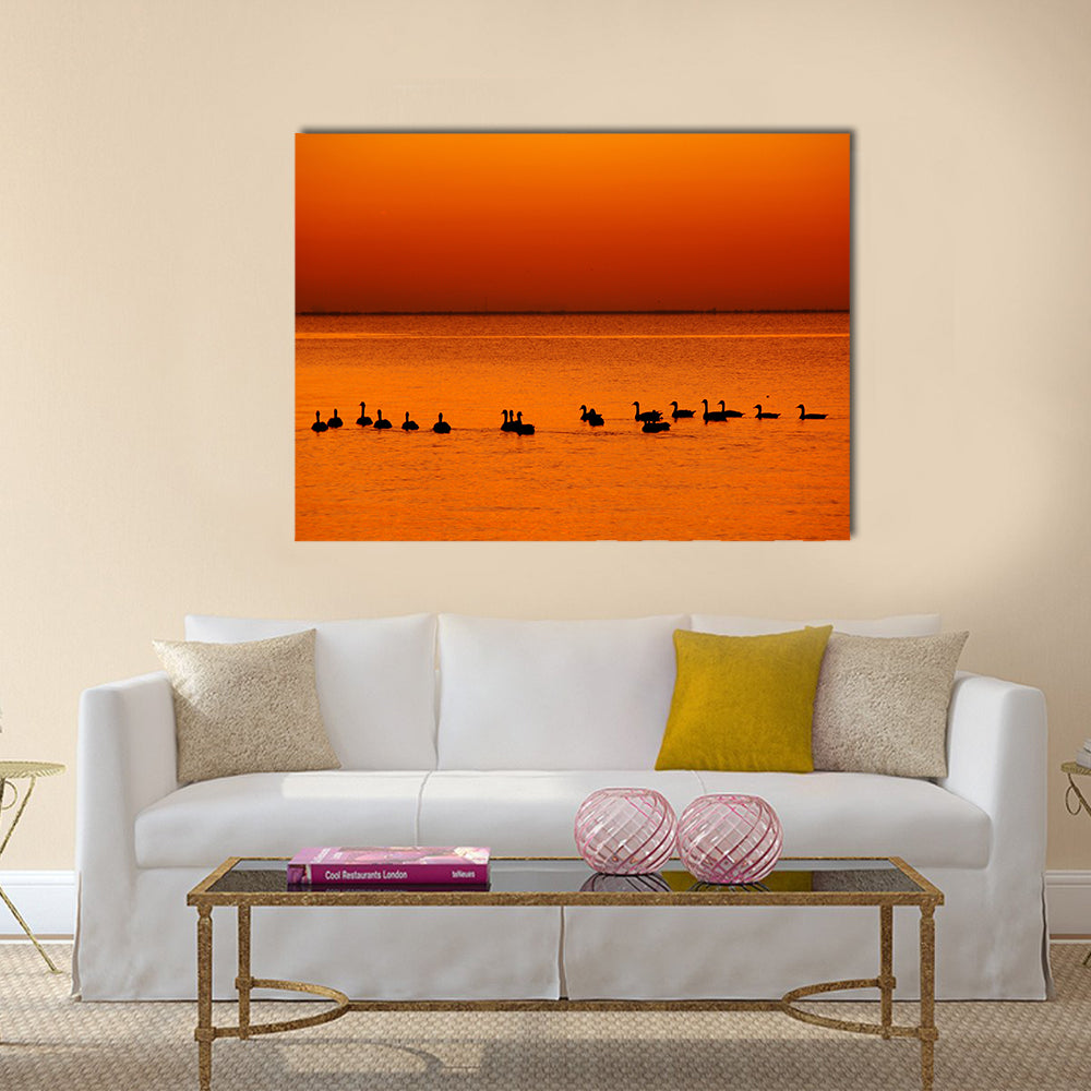 Family of Geese at Sunset Canvas Wall Art