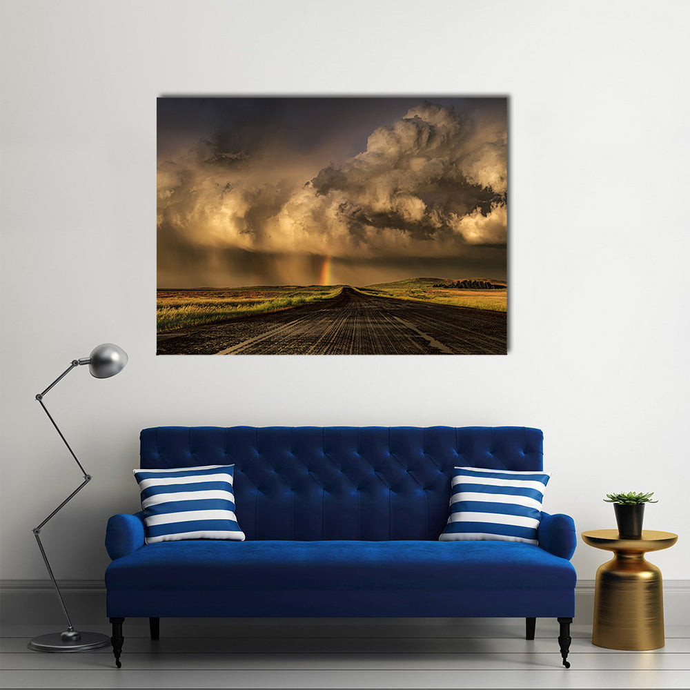 Travel Through South Dakota Border  Near Lemmon Town Canvas Wall Art in black, gray and orange, single panel hung on a wall
