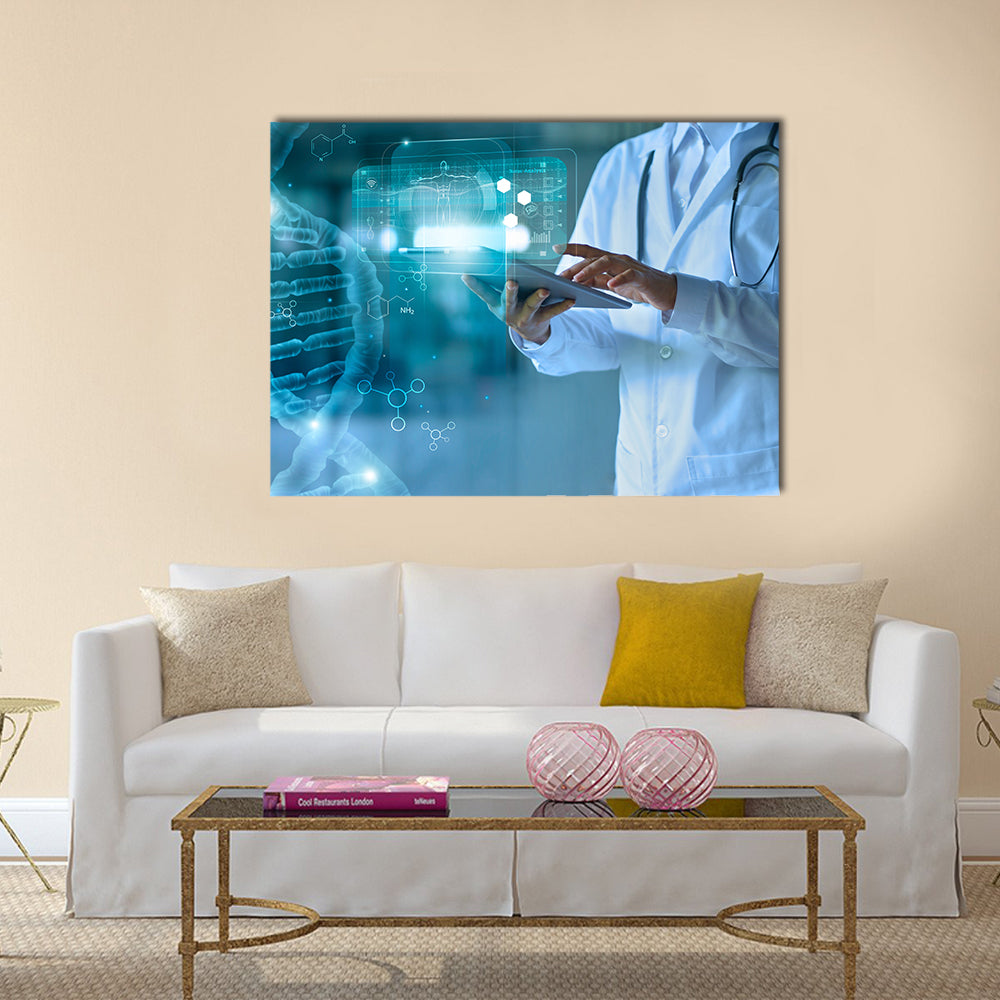 Medical Technology Concept with Doctor and Holographic Display Canvas Wall Art