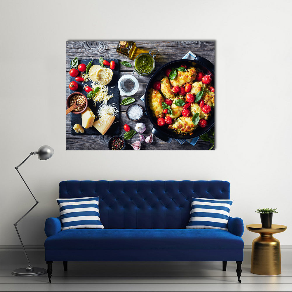 Baked Chicken Breast Rolls With Ingredients Canvas Wall Art