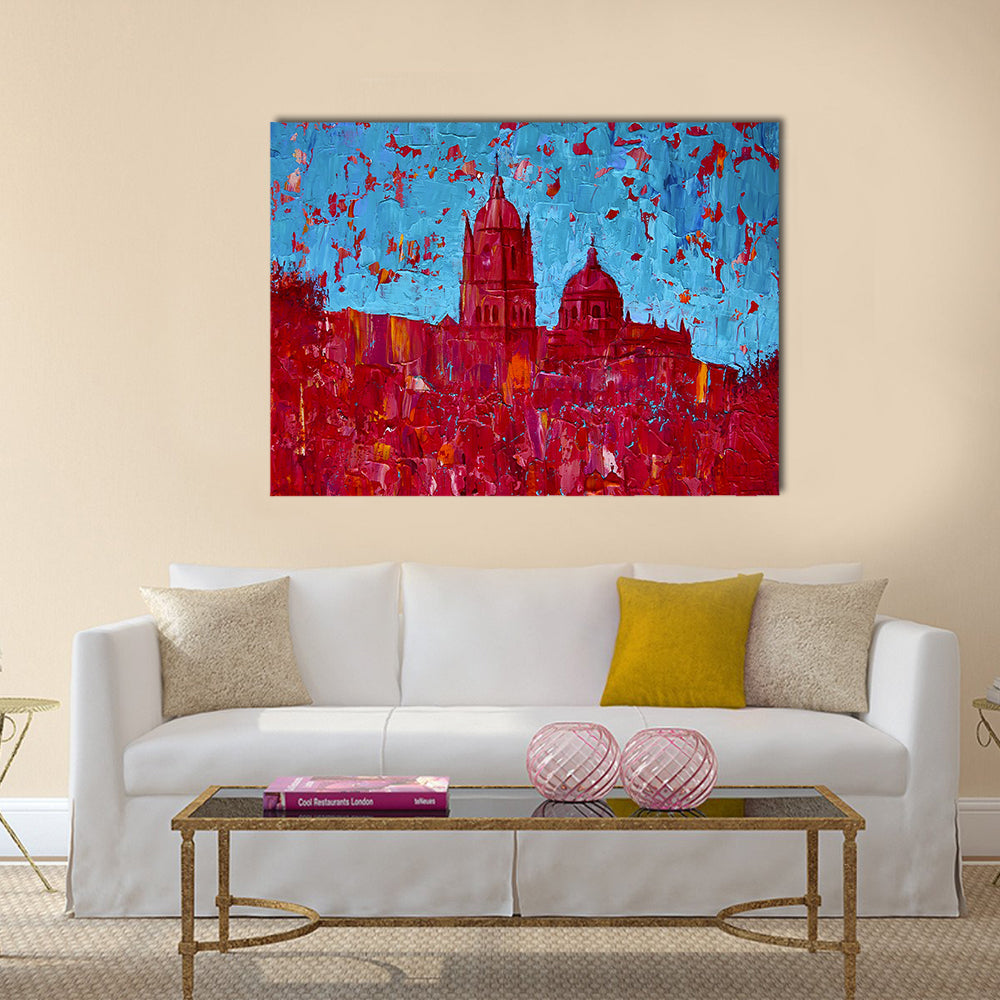 Monochrome Red Cathedral Cityscape Canvas Wall Art