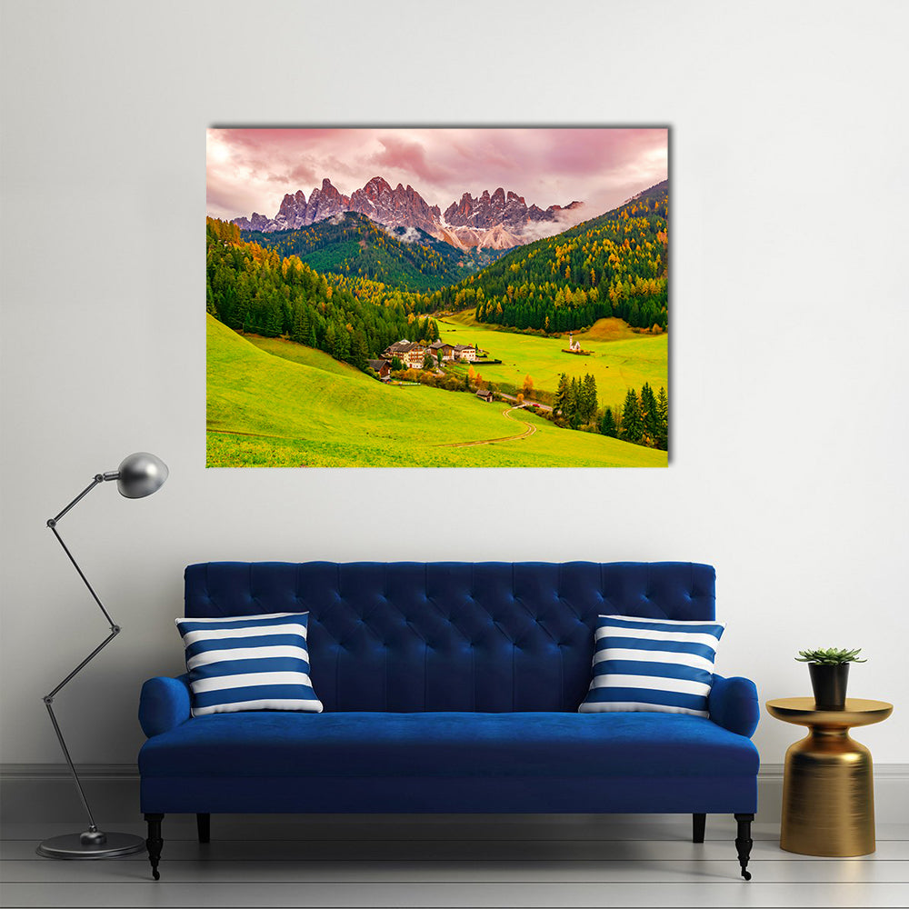 Santa Maddalena Village at Autumn Twilight Canvas Wall Art