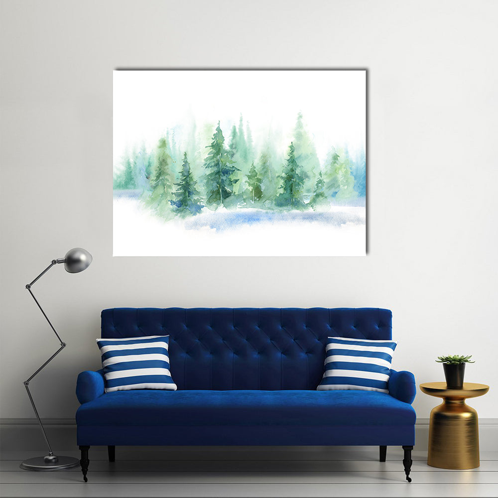 Misty Pine Forest Watercolor Canvas Wall Art