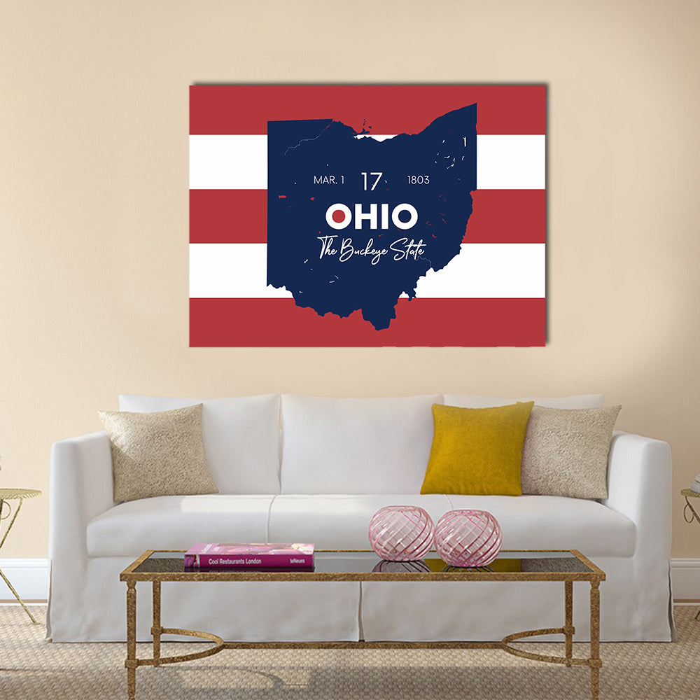 Ohio State Map with March 1 1803 Date Canvas Wall Art