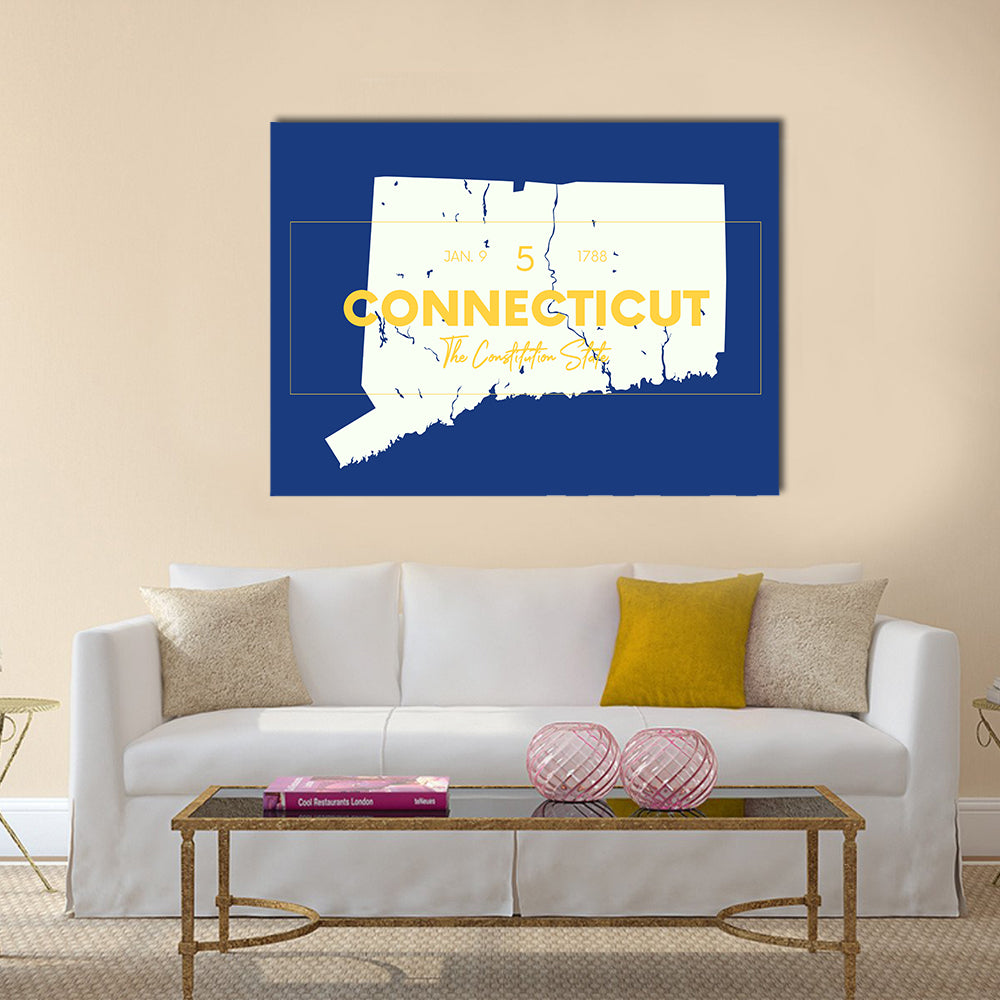 Connecticut State Map with Typography Canvas Wall Art
