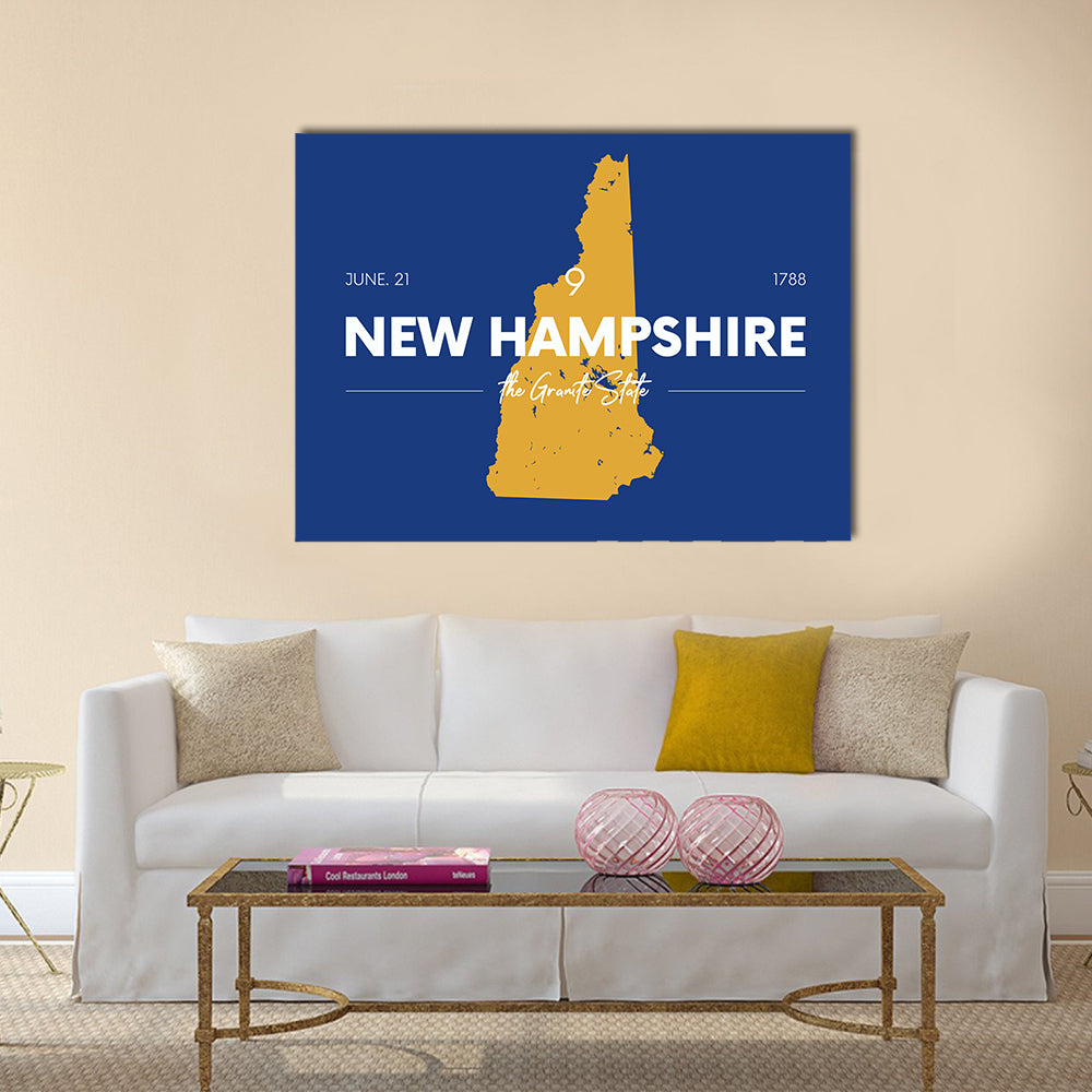 New Hampshire Gold Map Typography Canvas Wall Art