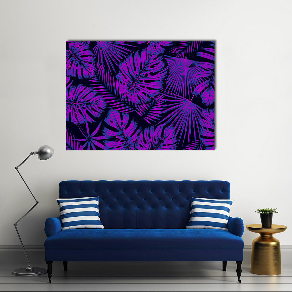 Neon-edged Tropical Leaves Pattern Canvas Wall Art