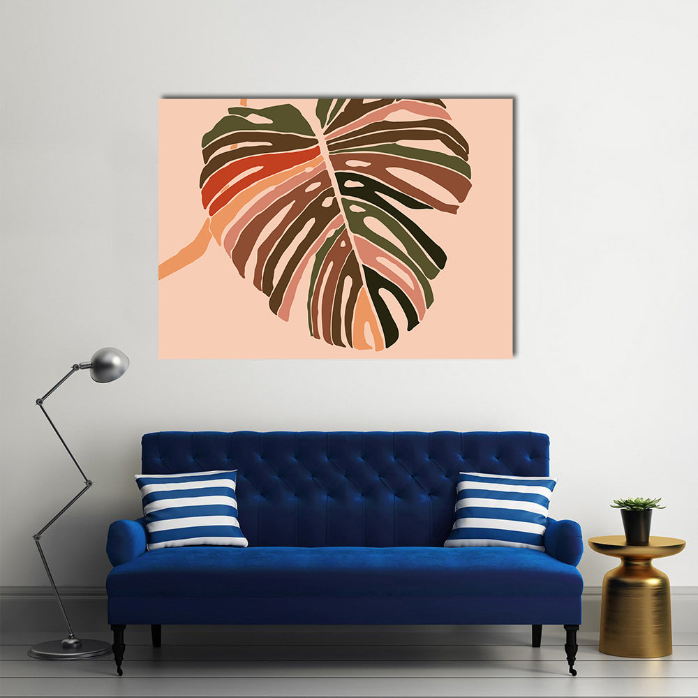 Monstera Leaf Color Block Illustration Canvas Wall Art