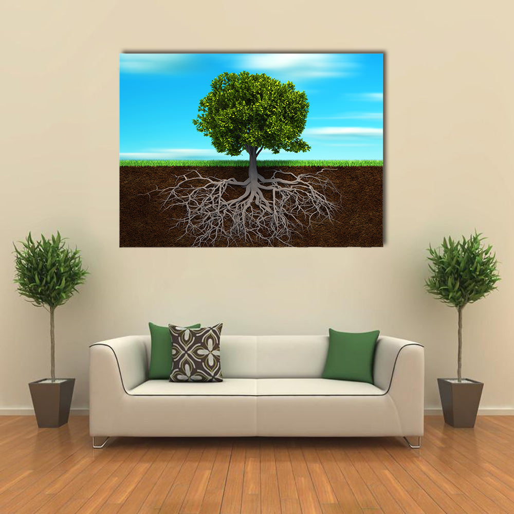Root Of A Tree Illustration Canvas Wall Art