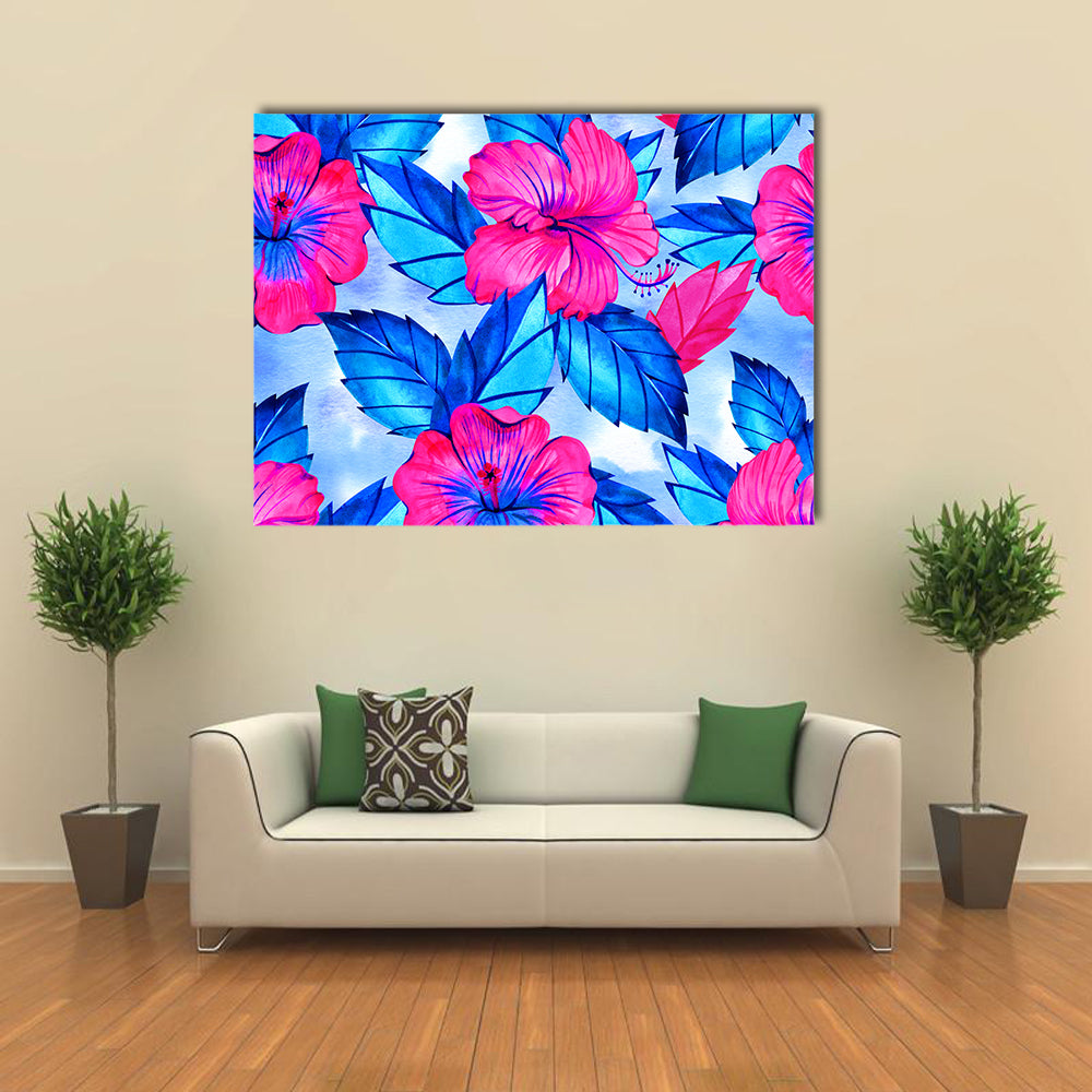 Hibiscus Floral Pattern Canvas Wall Art