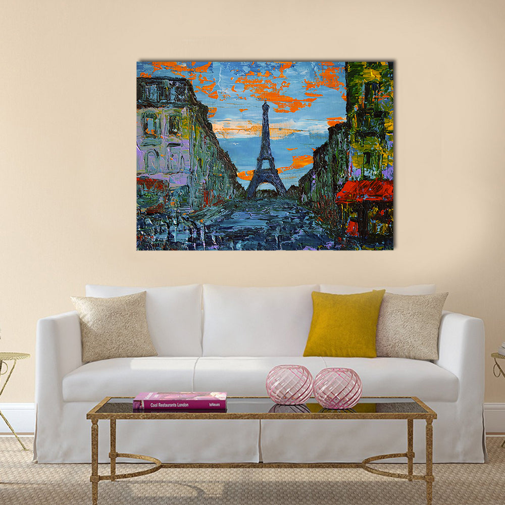 Paris Street at Sunset Canvas Wall Art