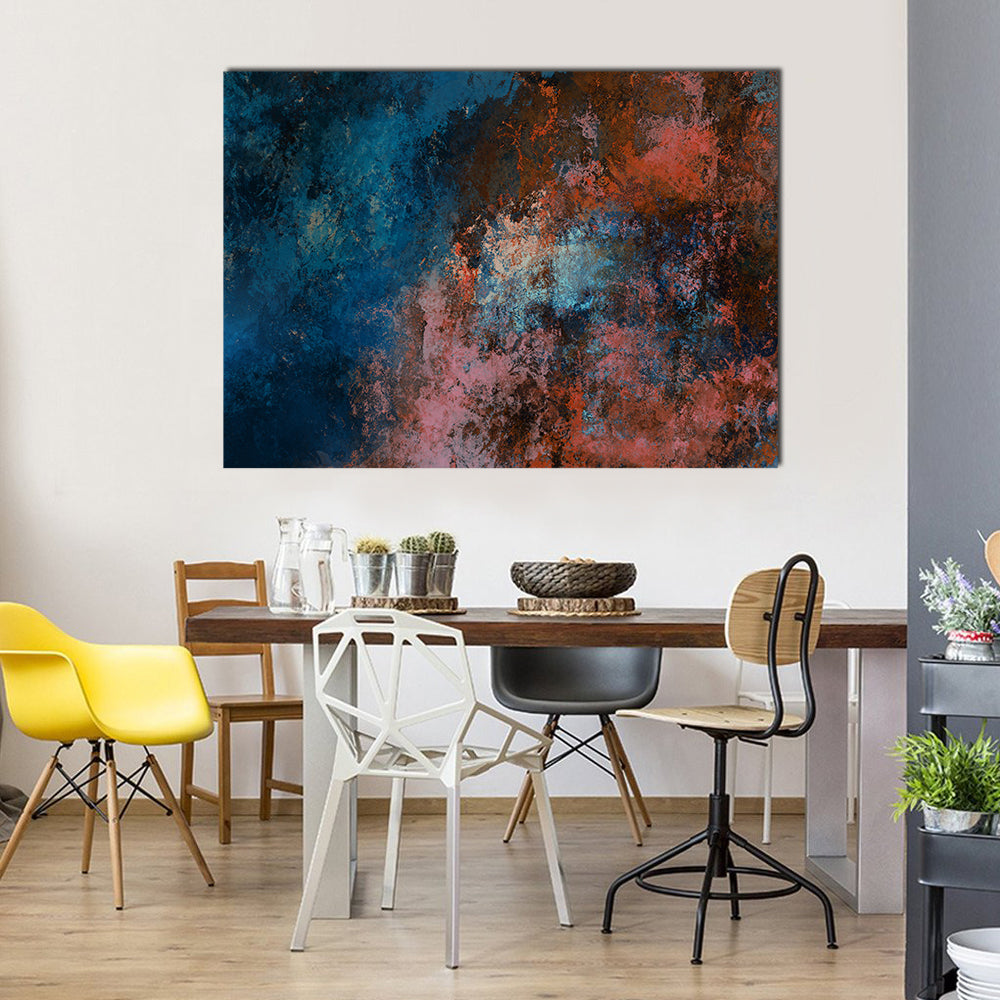 Blue And Red Tones Brushstrokes Canvas Wall Art