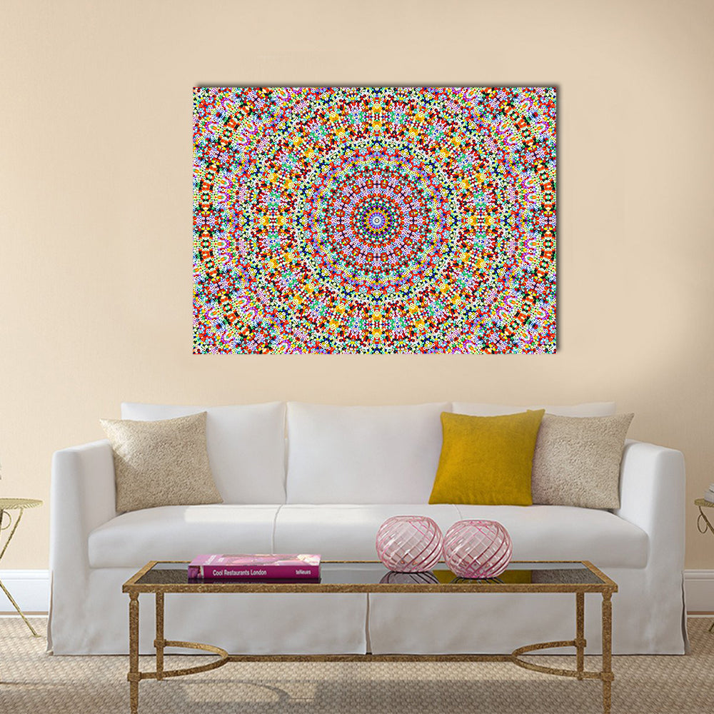 Universum Style Mandala Canvas Wall Art in multicolor, single panel hung on a wall